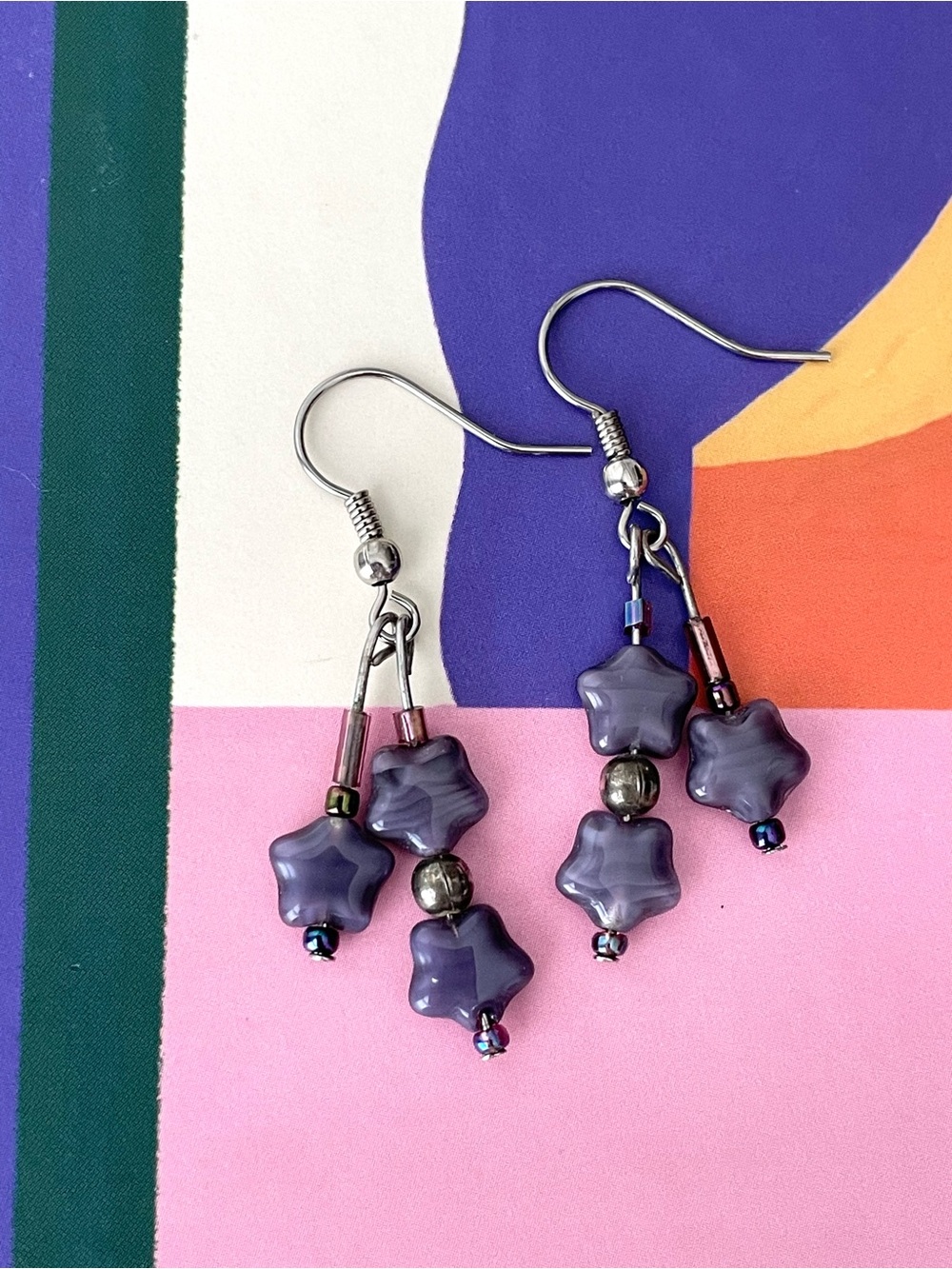 Adorable purple glass dangling star earrings whimsigoth fairycore whimsy
